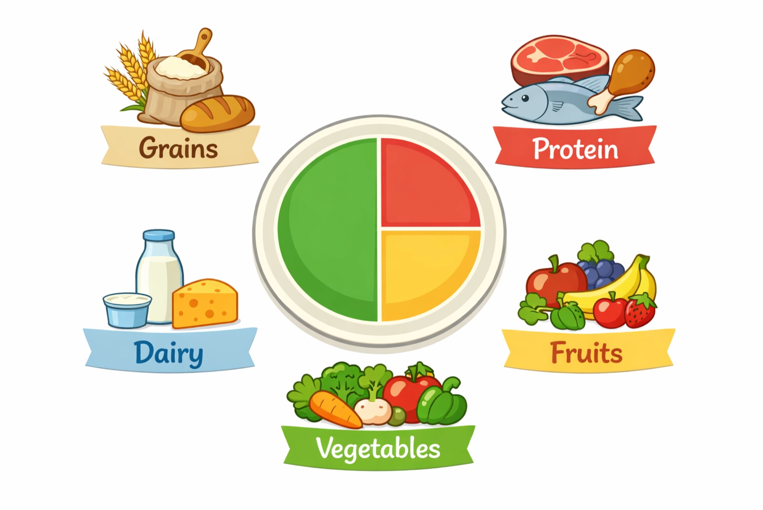 Visual guide to food groups and recommended portions